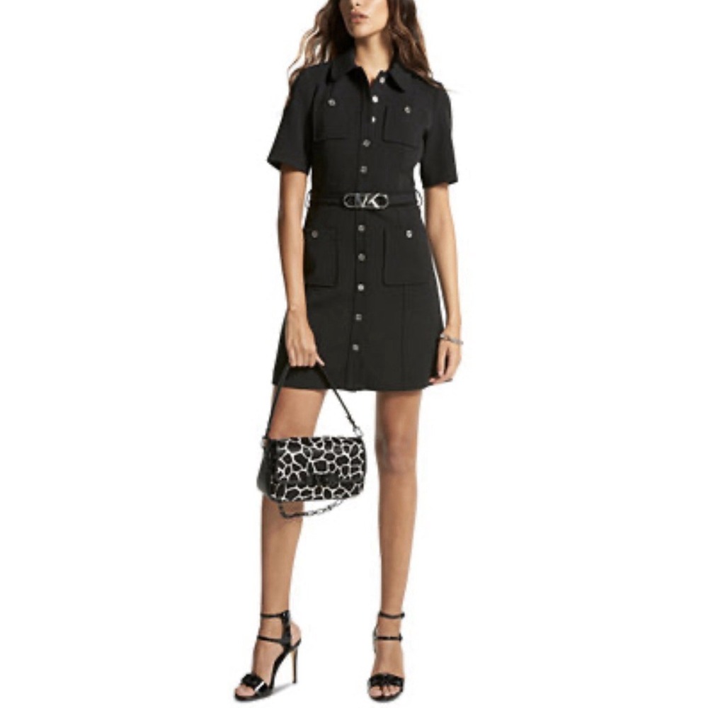 Michael Kors Stretchy Crepe Short Sleeve Belted Utility Shift Dress, 12-14 READ